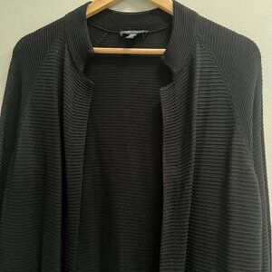 Eileen Fisher Women's Long Ribbed Black Open‎ Front Cardigan Sweater Small